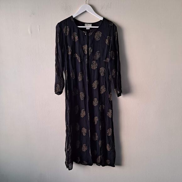 Paradise East Rayon Black & Gold Indian Print Transparent Cape Jacket - Size S - Picture 5 of 13